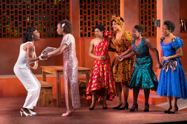 Lanise Antoine Shelley (Eloise Amponsah), left, Kyrie Courter (Ericka Boafo), Katherine Lee Bourné (Ama), Ashley Crowe (Nana), Adia Alli (Gifty) and Tiffany Renee Johnson (Mercy)