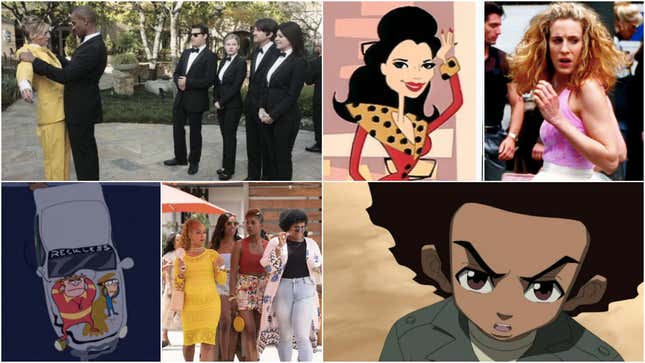 Clockwise from top left: Happy Endings (Photo: Richard Cartwright), The Nanny (Screenshot), Sex And The City (Screenshot), The Boondocks (Screenshot), Insecure (Photo: Merie W. Wallace/HBO), Home Movies (Screenshot)
