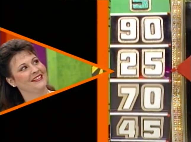 A mid-’80s shot of the Big Wheel mid-spin, with an eager contestant looking on