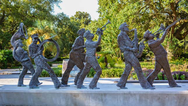 Sculptures of celebrated musicians in the Roots of Music Cultural Sculpture Garden in Armstrong Park, New Orleans.