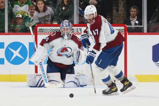 Sep 25, 2022; Saint Paul, Minnesota, USA;  Colorado Avalanche Alex Galchenyuk (47) carries the puck during the third period against the Minnesota Wild and the Colorado Avalanche at Xcel Energy Center. Wild win 3-2.