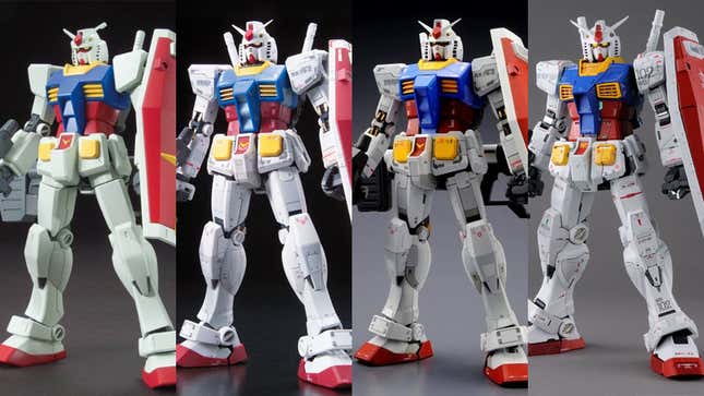 Left to Right: the HG, RG, MG, and PG versions of the original Gundam, the RX-78-2.