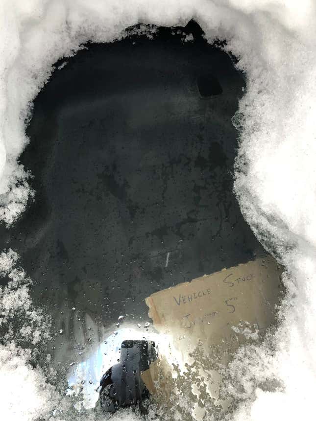 Image for article titled A Tesla Engineer's Jeep Ended Up Under 10 Feet of Snow for Months and It's Still There