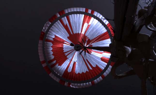The supersonic parachute during descent. 