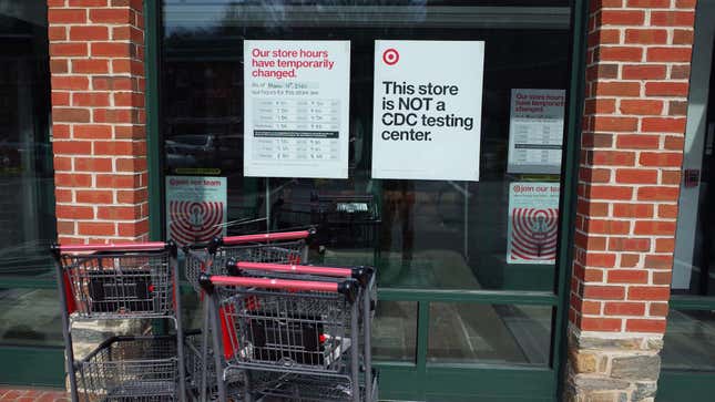A notice outside of a Target advises customers that its not a testing site for coronavirus in Washington, DC On March 22, 2020.