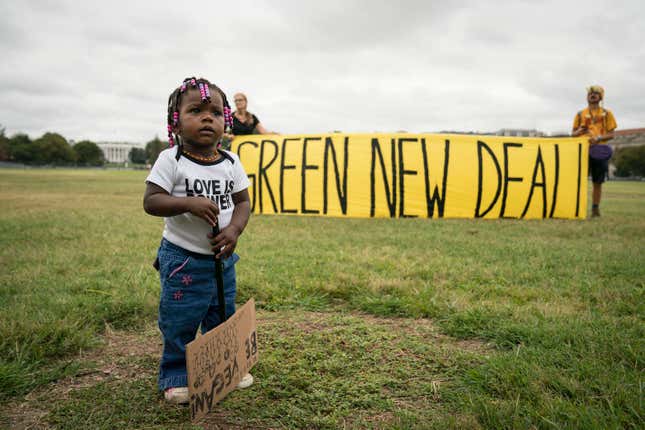 Tatiana Llosa, age 1, protests outside the White House in Washington, DC, September 13, 2019.