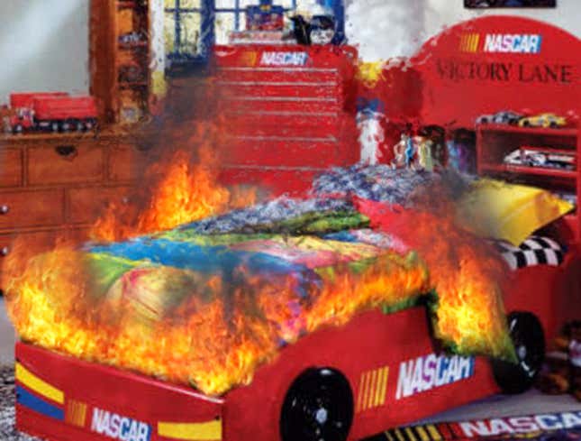 Image for article titled NASCAR Bed Bursts Into Flames