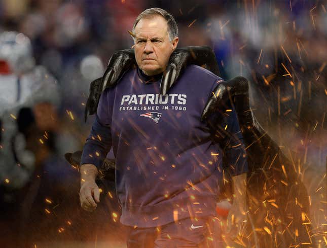 Image for article titled Giant Demonic Hand Bursts Out Of Ground, Drags Bill Belichick Back To Hell