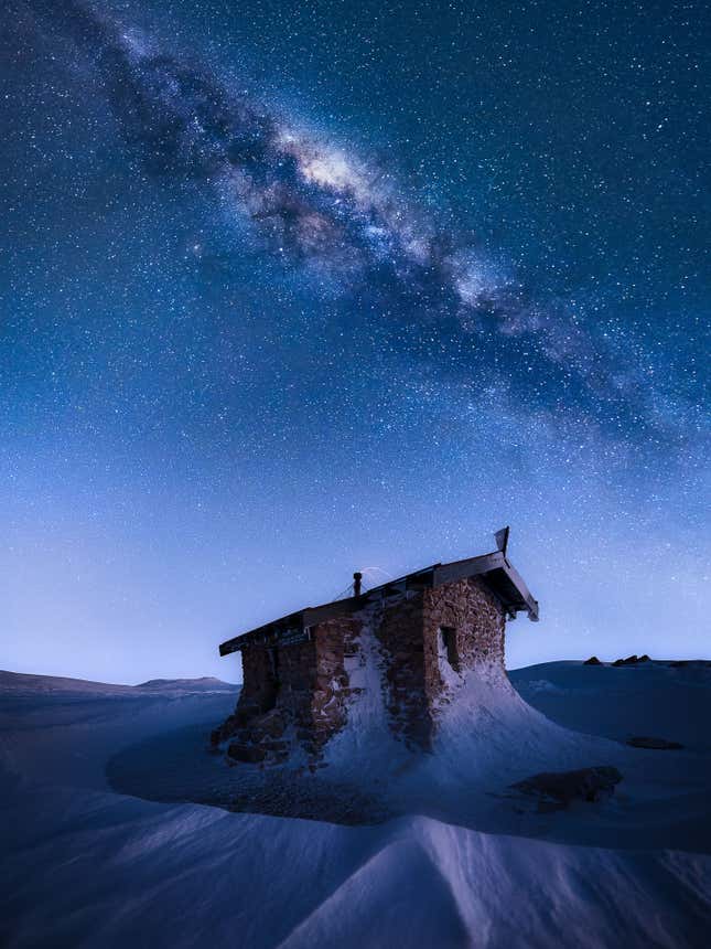 The Milky Way above a small building in Australia.