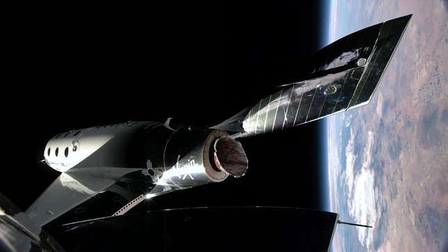 Virgin Galactic’s VSS Unity is seen flying to the edge of space in 2021. 