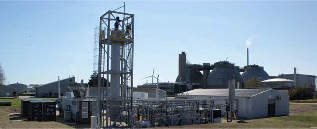 The Electrochaea pilot plant in Copenhagen, with the Biofos water-treatment plant in the background.
