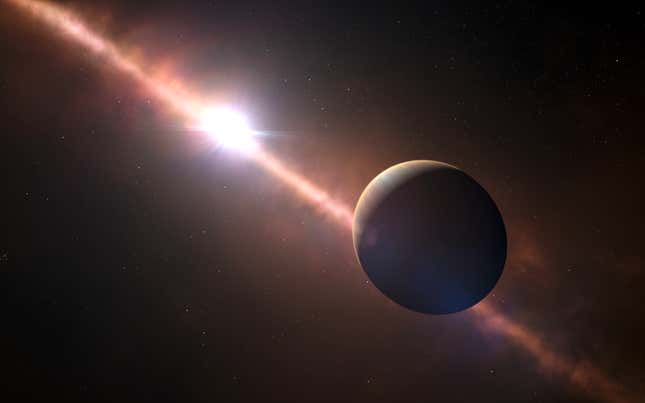 An artist's impression of Beta Pictoris b and its host star (background.)