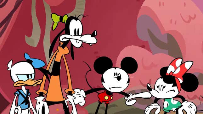 A screenshot shows Mickey, Minnie, Goofy, and Donald as they appear in the new game. 