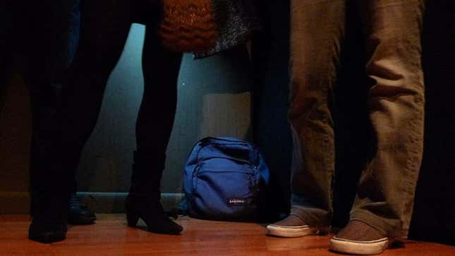 Careful up-against-wall positioning makes it hard for someone to even see the backpack, let alone suspect it contains valuables.
