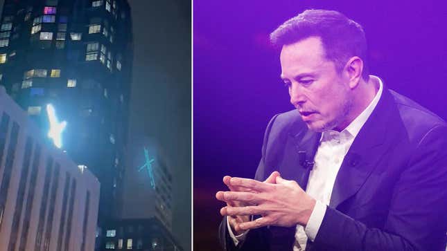 Image for article titled Elon Musk Forced to Take Down Disastrous &#39;X&#39; Sign on Twitter Building After 3 Days