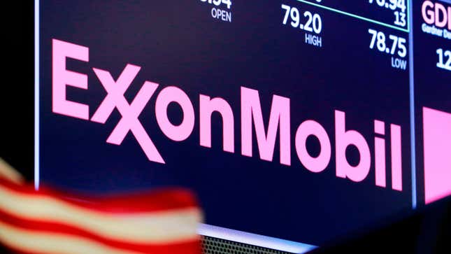 Exxon's logo visible at the New York Stock Exchange.