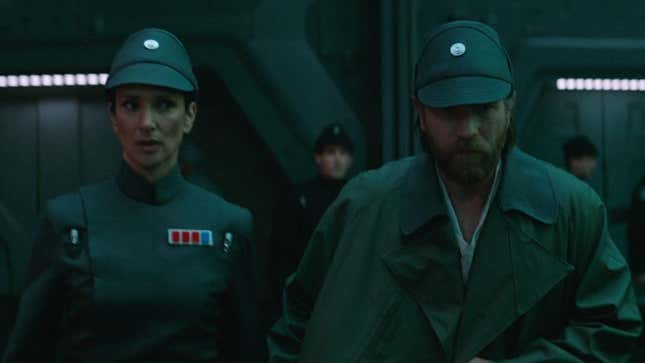 Indira Varma's Tala and Ewan McGregor's Obi-Wan Kenobi escape an Imperial facility in disguise.