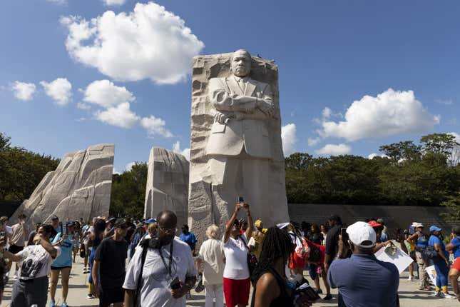 WASHINGTON D.C, UNITED STATES - AUGUST 26: People gather at the Lincoln Memorial on the 60th anniversary of the March On Washington and Martin Luther King Jr’s historic ‘I Have a Dream’ speech in Washington D.C, United States on August 26, 2023. 