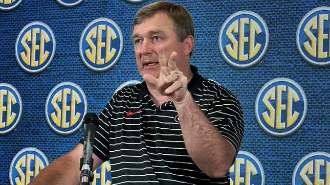 Georgia football coach Kirby Smart speaks during the Southeastern Conference’s spring meetings