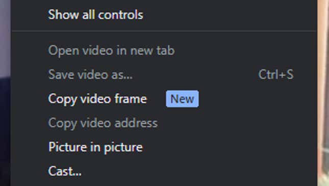 A screenshot of the new copy frame feature