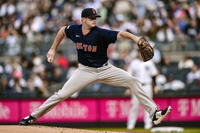 Jun 9, 2023; Bronx, New York, USA; Boston Red Sox starting pitcher Garrett Whitlock (22) pitches against the New York Yankees during the first inning at Yankee Stadium.