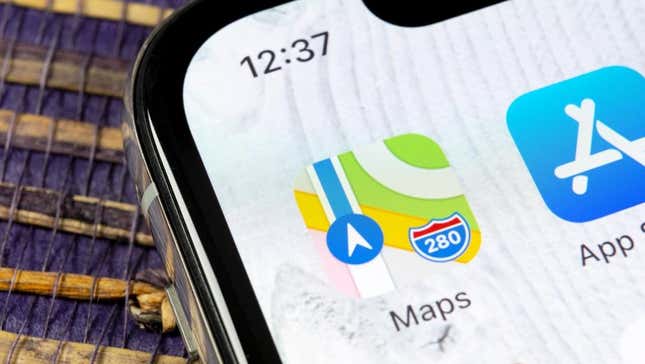 The Apple Maps app icon on a phone. 