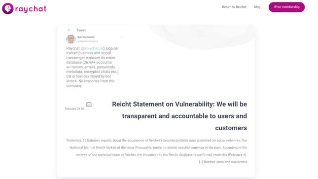 Image for article titled Iranian Chat App Gets Its Data Wiped Out in a Cyberattack