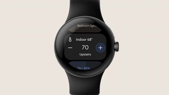 A photo of the pixel watch with smart home controls on screen
