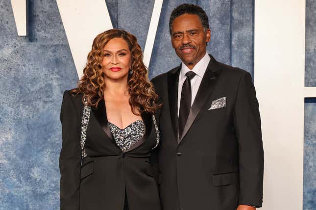 Tina Knowles and Richard Lawson attend the 2023 Vanity Fair Oscar Party on March 12, 2023 in Beverly Hills, California.