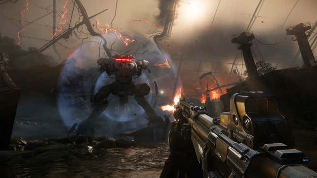 A promotional screenshot of Crysis 3 shows off a menacing foe. 