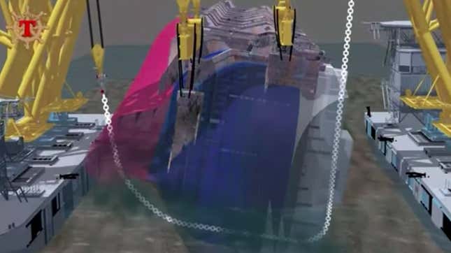 Image for article titled A Chain Just Cut Through A Capsized Cargo Ship Filled With Cars And The Process Is Fascinating (UPDATE W/VIDEO)