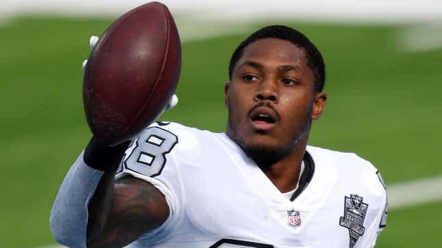 The Raiders’ Josh Jacobs took some time before today’s game against the Colts to give all his fantasy managers strokes.