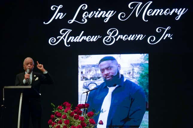 Rev. Al Sharpton speaks during the funeral for Andrew Brown Jr. on May 3, 2021, at Fountain of Life Church in Elizabeth City, N.C. On Monday, June 6, 2022, a North Carolina sheriff’s office announced a $3 million settlement in a lawsuit filed by the family of Brown Jr., who was shot and killed while unarmed by sheriff’s deputies more than a year earlier.