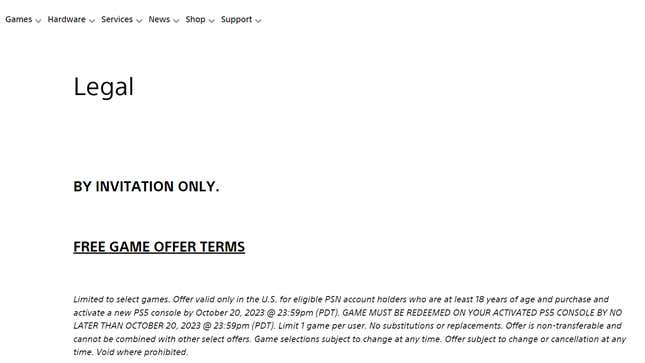 A screenshot displays the new terms for Sony's free PS5 game giveaway. 