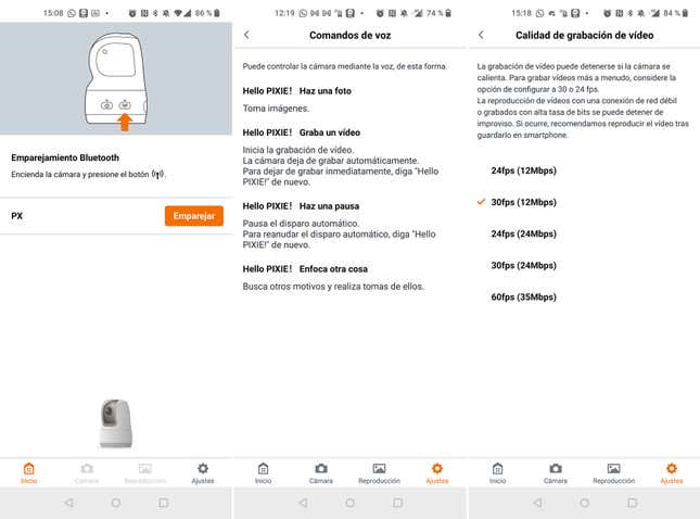 Los comandos de voz pueden consultarse desde la App. De hecho todo el manual de la cámara está ahí.