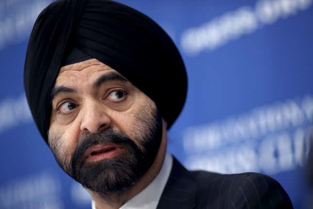 Ajay Banga speaks during a press conference at the National Press Club December 17, 2018 in Washington, DC