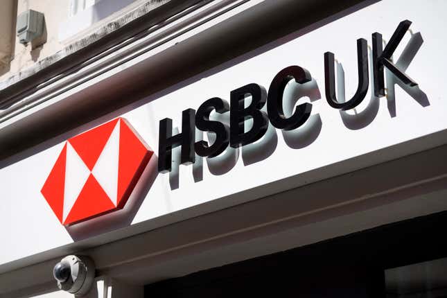 The HSBC UK logo on a storefront