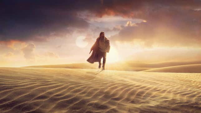 Obi-Wan walking across the desert.