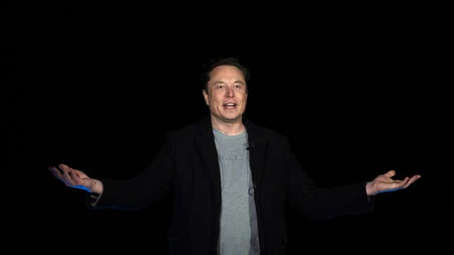Elon Musk during a press conference at SpaceX’s Starbase facility in South Texas on February 10, 2022.