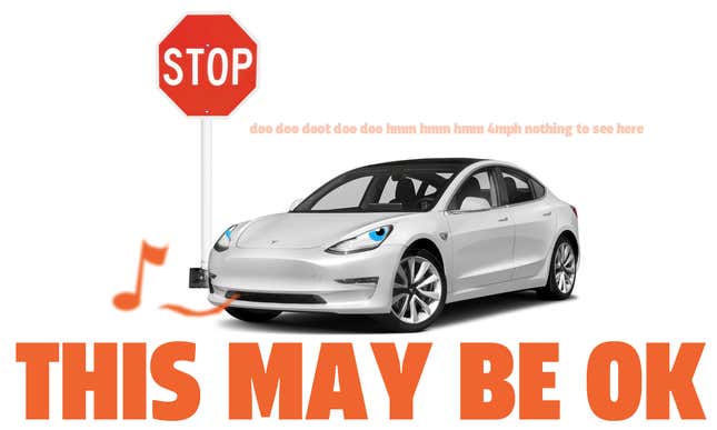 Image for article titled Why A Tesla Using FSD Running A Stop Sign Isn&#39;t Necessarily Terrible