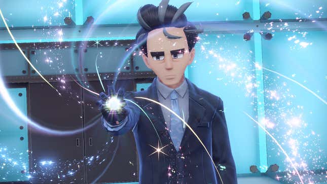 Larry stares at his tera orb as it charges, looking tired and ready to go home to his wife.