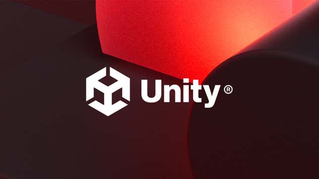 A Unity game engine logo set against a red background. 