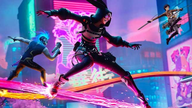 Cyber punks grind through Mega City in Fortnite's new update.