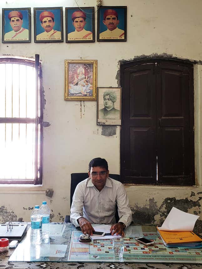 Mahendra K Prajapati inside Shah HD high school, Una.
