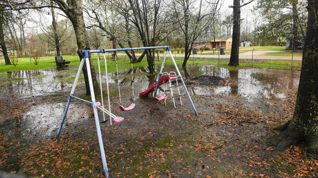 Heavy rains flood a front yard in Lowndes County, AL. 