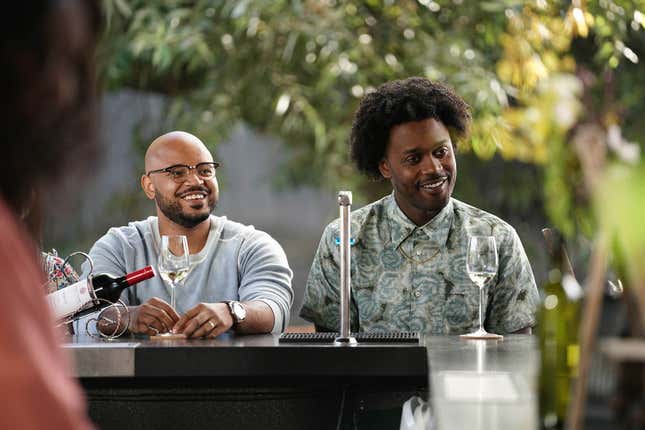 GRAND CREW — “Wine & Vineyard” Pictured: (l-r) Justin Cunningham as Wyatt, Echo Kellum as Noah — (Photo by: Elizabeth Morris/NBC)