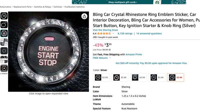 A screenshot of an bling ring listing on Amazon
