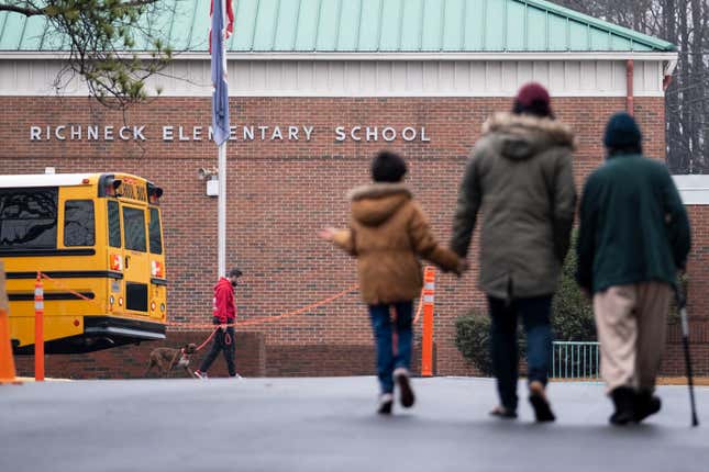 Students return to Richneck Elementary in Newport News on Jan. 30, 2023, for the first time since a 6-year-old shot teacher Abby Zwerner three weeks prior. 
