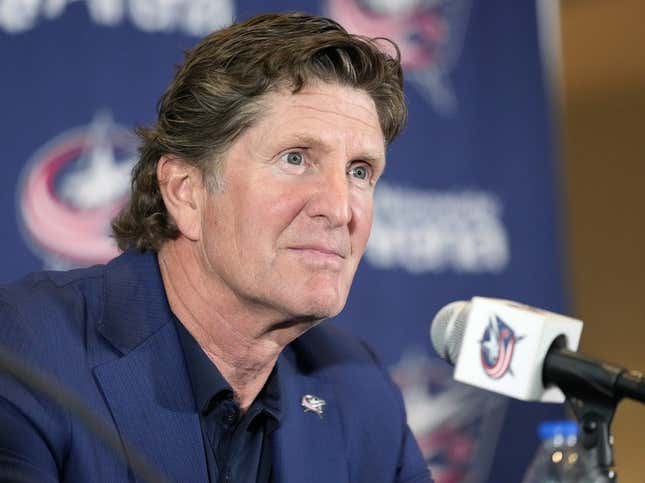 Jul 1, 2023; Columbus, OH, USA; Columbus Blue Jackets introduce Mike Babcock as their new head coach during a press conference at Nationwide Arena.