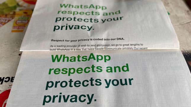 Image for article titled After Failing to Tweet Through It, WhatsApp Delays Privacy Policy Updates